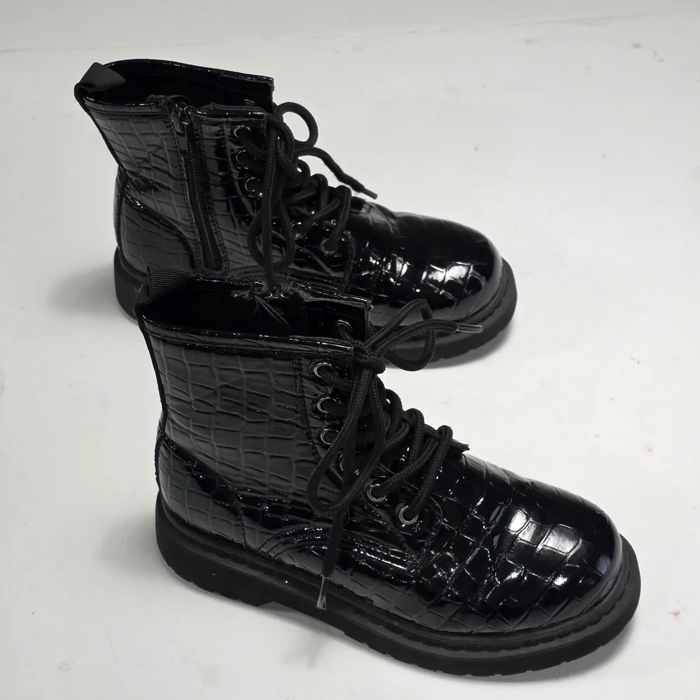 Steve Madden Baby Girl Black Croc-Embossed Combat Boots Size 2